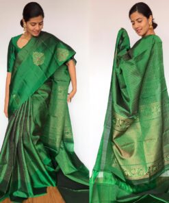 Bottle Green Kanjivaram Saree with Handwoven Gold Zari Checks