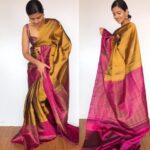 Mustard Kanjivaram Saree with Handwoven Gold Zari Weaves