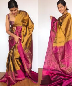 Mustard Kanjivaram Saree with Handwoven Gold Zari Weaves