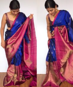 Royal Blue Kanjivaram Saree with Handwoven Gold Zari Weaves