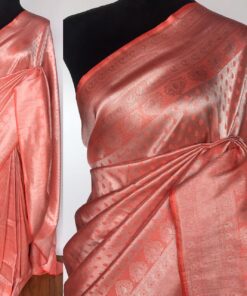 Peach Banarasi Silk Saree with Silver Zari Weaves