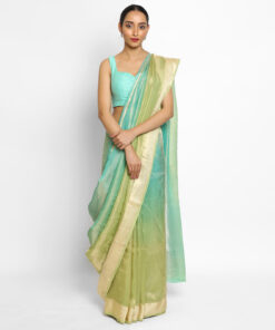 Blue Ombre Pure Tissue Chiffon Saree