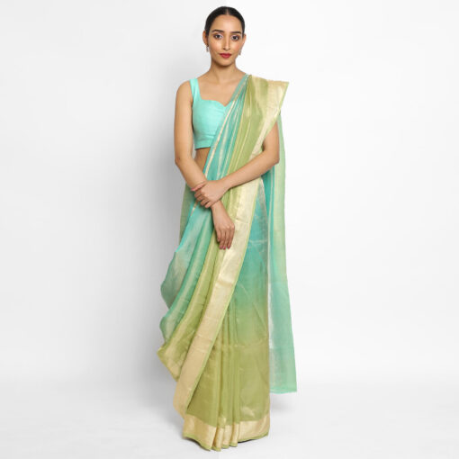 Blue Ombre Pure Tissue Chiffon Saree