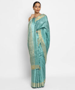 Pure Pastel Blue Tussar Silk Saree