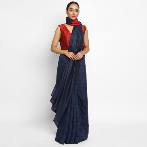 Navyblue Handwoven Pure Linen Saree