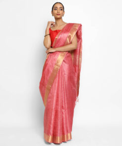 Pure Peachy Pink Tussar Silk Saree