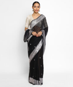 Black Banarasi Silk Saree in Pure Khaddi Chiffon