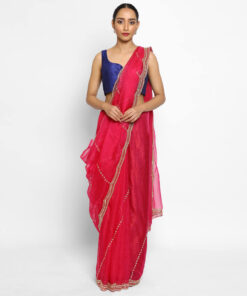 Hot Pink organza saree with Embroidery