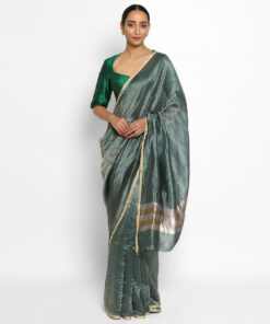 Amber Green Chiniya Silk Saree with Resham Zari Weaves