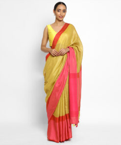 Handwoven Pure yellow Linen Saree