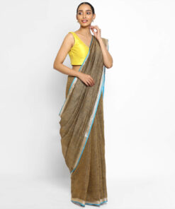 Handwoven Pure Light Brown Linen Saree