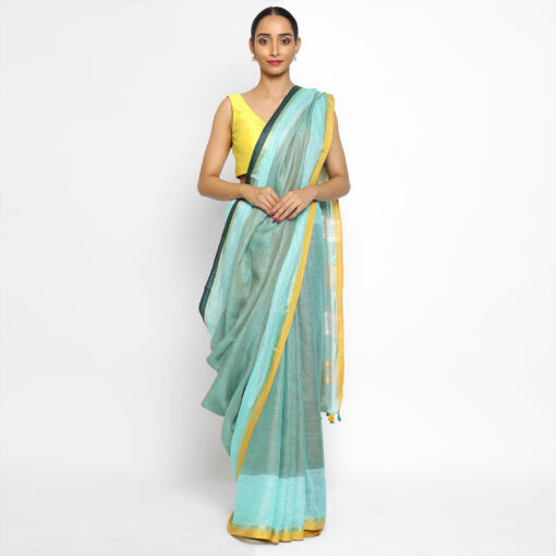 Pastel Blue Handwoven Pure Linen Saree