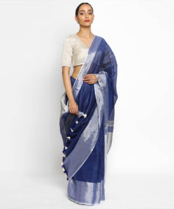 Handwoven Pure Blue Linen Saree