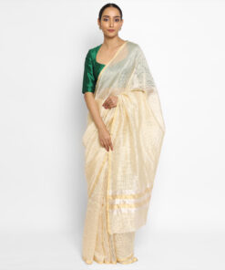 Off White Chiniya Silk Saree with Resham Zari Weaves