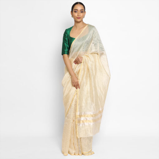 Off White Chiniya Silk Saree with Resham Zari Weaves