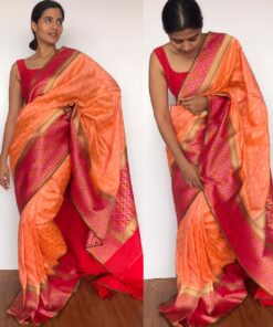 Peach Banarasi Silk Saree with Beautiful Meenakari Weaves