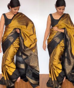 New Mustard Kanjivaram Silk Saree with Handwoven Gold zari weaves