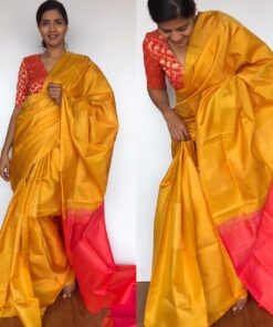 Mustard Kanjivaram Silk Saree with Handwoven Gold zari weaves