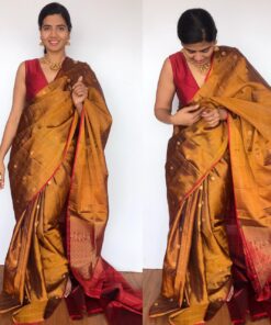 Mustard Kanjivaram Silk Saree with Handwoven Pakshi Zari Buttas