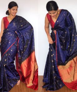 Blue Kanjivaram Silk Saree with Handwoven Pakshi Zari Buttas