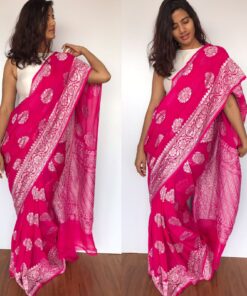 Hot Pink Banarasi Khaddi Georgette Saree