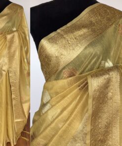 Green Tissue Silk Saree with Gold and Silver Zari Buttas