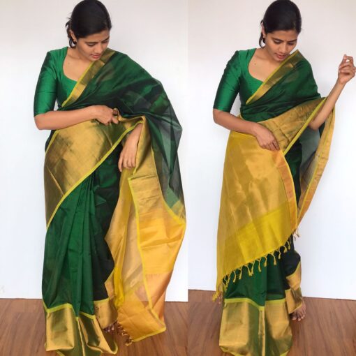 New Bottle Green Mangalagiri Silk Saree