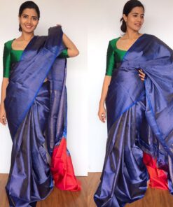 Royal Blue Kanjivaram Silk Saree with Handwoven Silver Zari Weaves