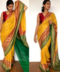 Mustard Banarasi Khaddi Georgette Saree with Antique Gold Zari Weaves