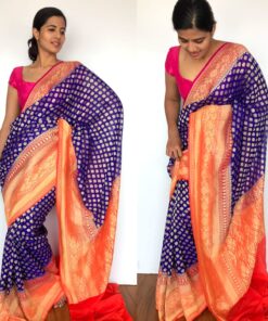 Royal Blue Banarasi Khaddi Georgette Saree with Antique Gold Zari Weaves