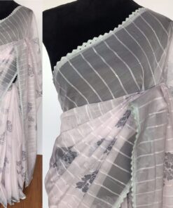 Grey Organza Saree with Floral Prints