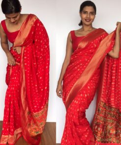 Red Banarasi Silk Saree in Georgette with Beautiful Patola Weaves