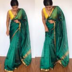 Emerald Green Mangalagiri Silk Saree with Gold Zari Checks