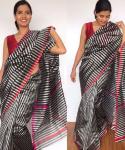 Pure Black Chanderi Silk Saree