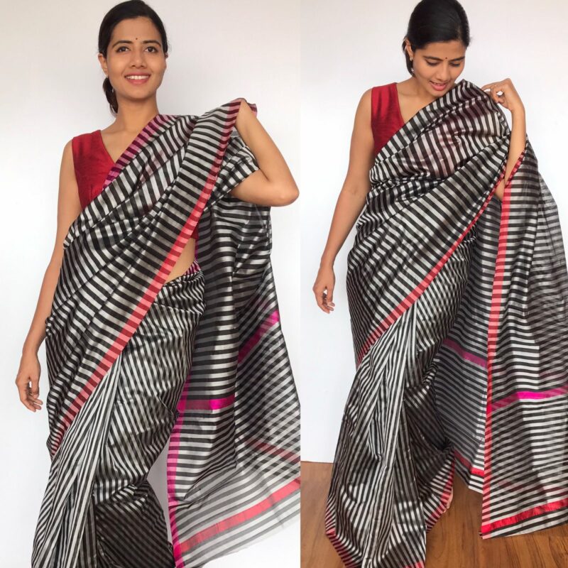 Pure Black Chanderi Silk Saree