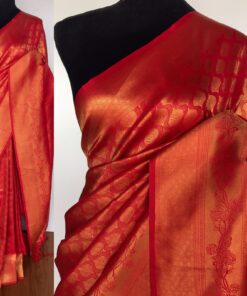 Scarlet Red Banarasi Silk Saree with Gold Zari Weaves