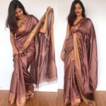 Chocolate Brown Muga Silk Saree