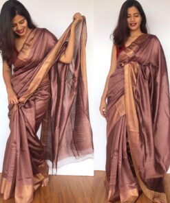 Chocolate Brown Muga Silk Saree