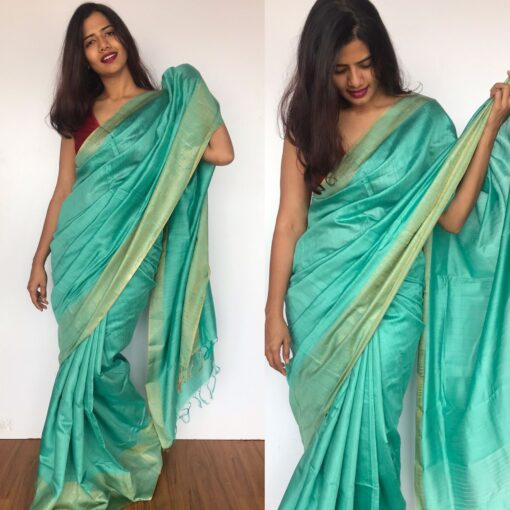 Pastel Blue Muga Silk Saree