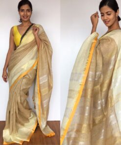 Beige Linen Saree with contrast edging