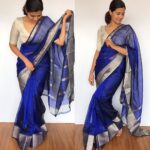 Royal Blue Mangalagiri Silk Saree with Kanchi Silk Border