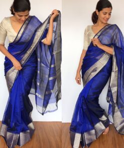 Royal Blue Mangalagiri Silk Saree with Kanchi Silk Border