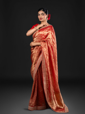 Red tissue silk saree for Diwali 2024-2025