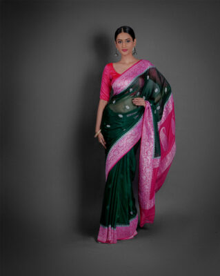 Green tissue silk saree for Diwali 2024-2025