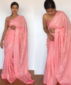 Peach Georgette Sequin Saree with Embroiderey Work