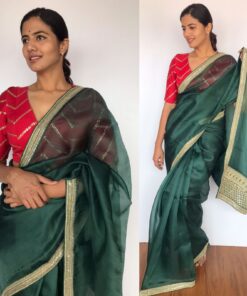 Amber Green organza saree with embroidery