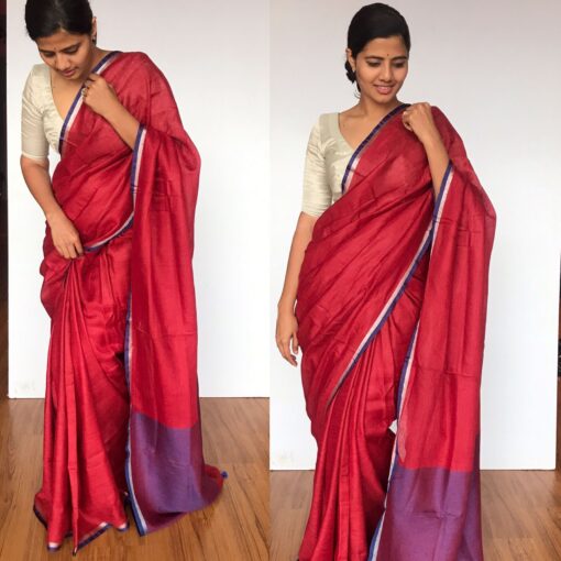 Maroon Linen Saree