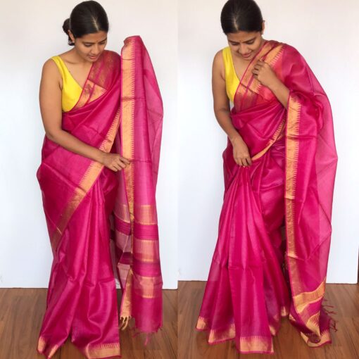 Pure Hot Pink Kota Tussar Silk Saree