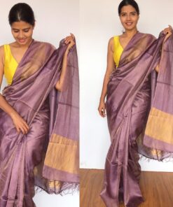 Pure Lilac Tussar Silk Saree with Tissue Silk Zari Weaves