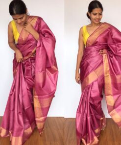 Pure Onion Pink Tussar Silk Saree